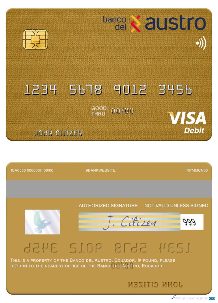 Download Ecuador Banco del Austro visa debit card Photoshop template